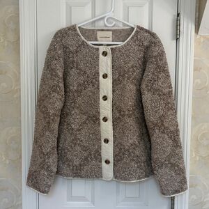 Lucky Brand Cozy Brown Button-Up Jacket with Contrasting Detail. NWT